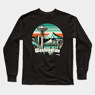 Evergreen Innovation: Washington's Retro Fusion - American Vintage style USA State Long Sleeve T-Shirt